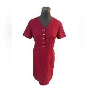 Talbots Linen Blend Classic Red cranberry Button Front Sheath Dress Size 14